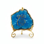 Agate Starting of Mool Mantra Showpiece with Metal Stand - Blue
