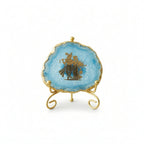 Agate Radha Krishna Showpiece with Metal Stand - Blue