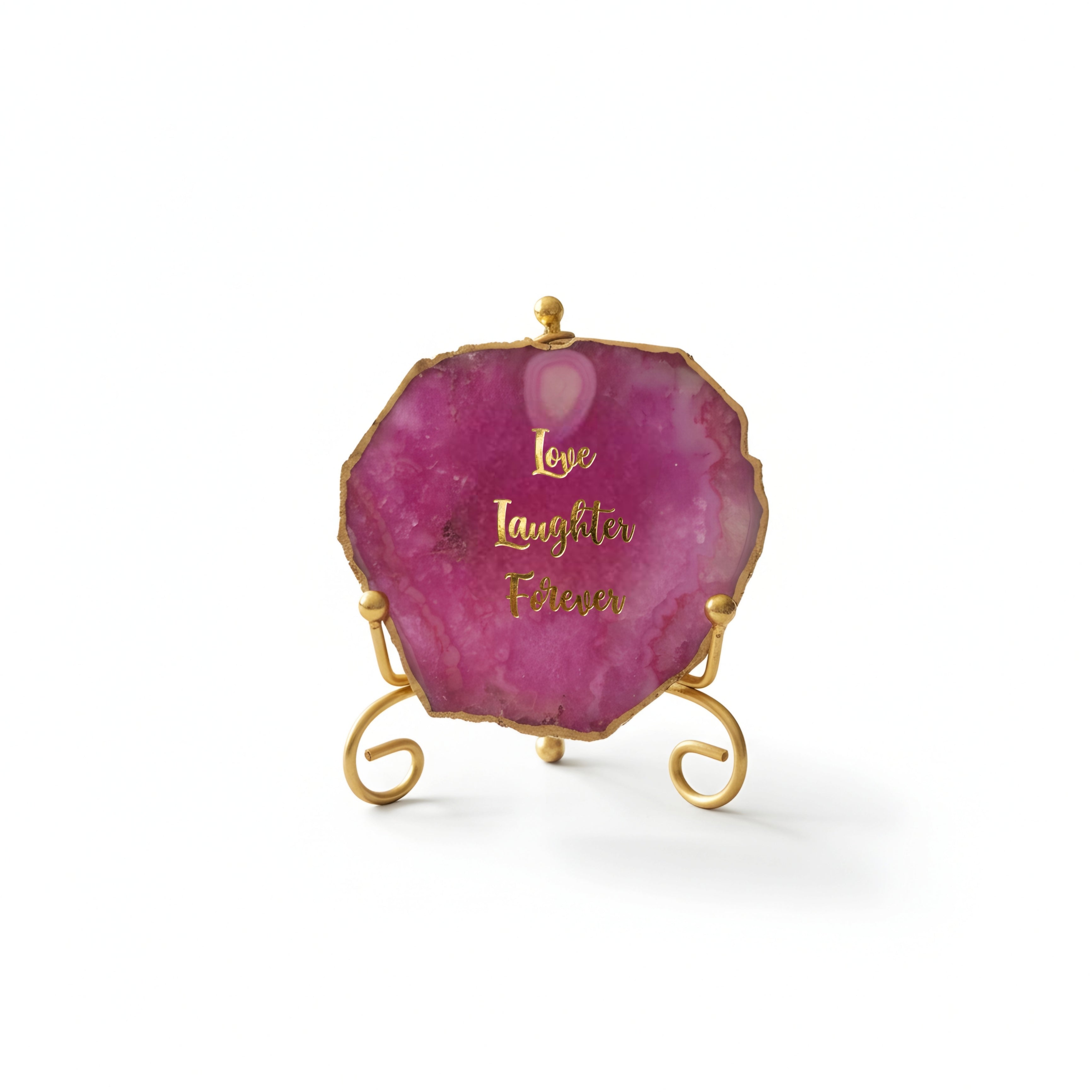 Agate love laughter forever Showpiece with Metal Stand - Pink
