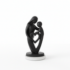Mother Baby Black Heart Showpiece with White Marble Base