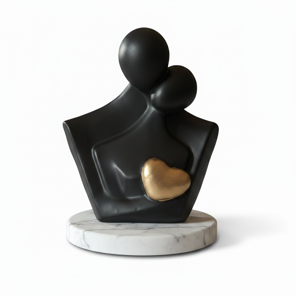 Black Couple Showpiece Gold Heart with White Marble Base
