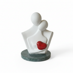 White Couple Showpiece Red Heart with Green Marble Base