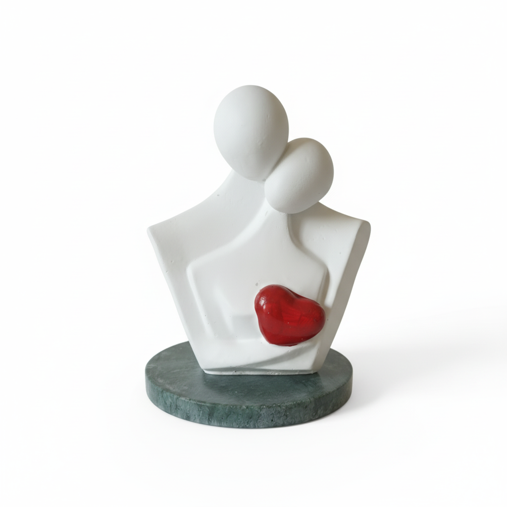 White Couple Showpiece Red Heart with Green Marble Base