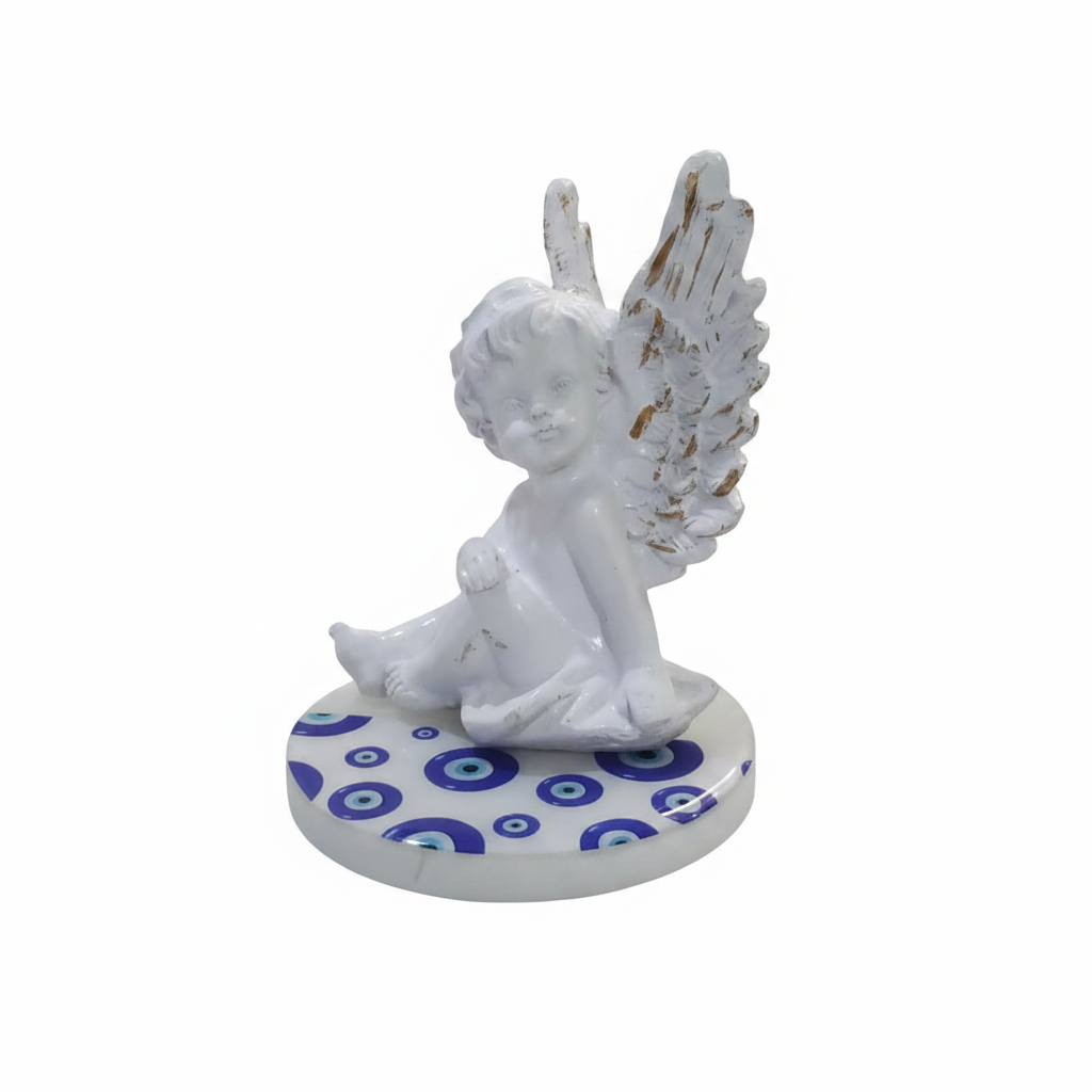 Baby Angel With Evil Eye Round Marble Base