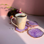 Pink  Crystal Agate Coaster With Rose Gold Plating