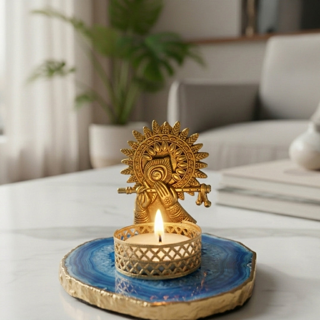 Agate Metal Krishna Bansi Tealight