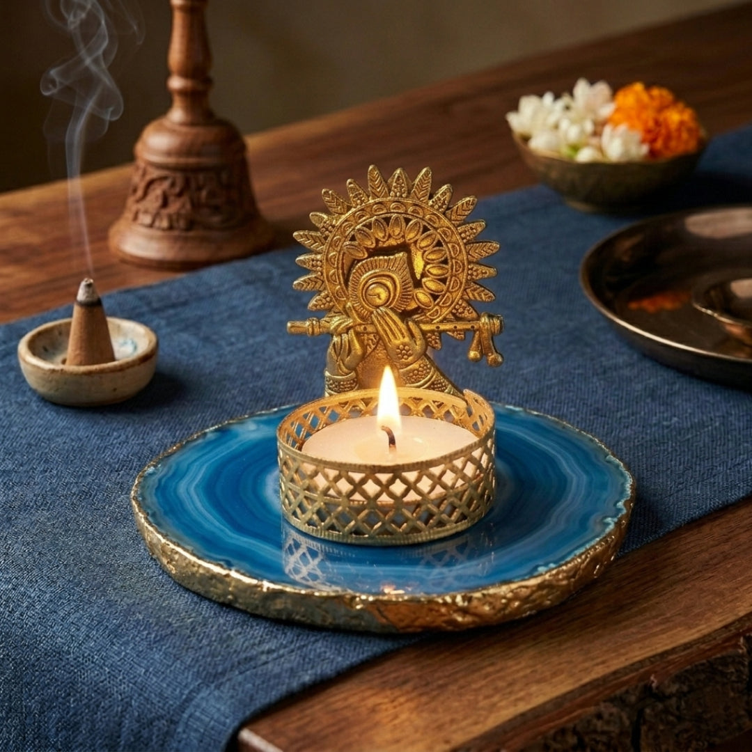 Agate Metal Krishna Bansi Tealight