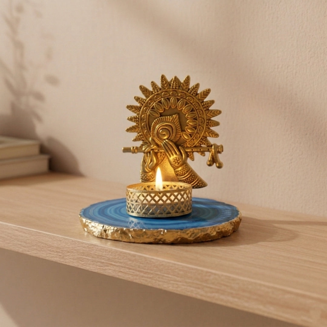 Agate Metal Krishna Bansi Tealight