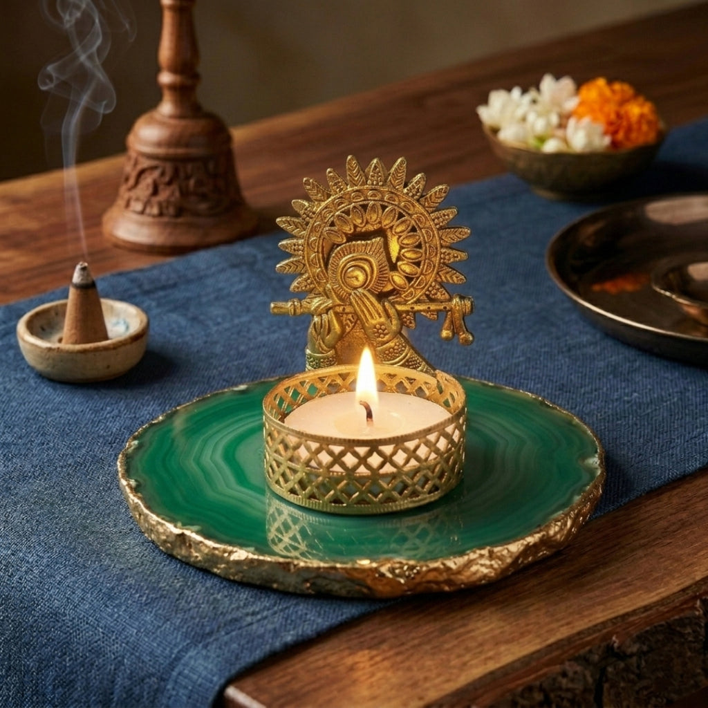 Agate Metal Krishna Bansi Tealight