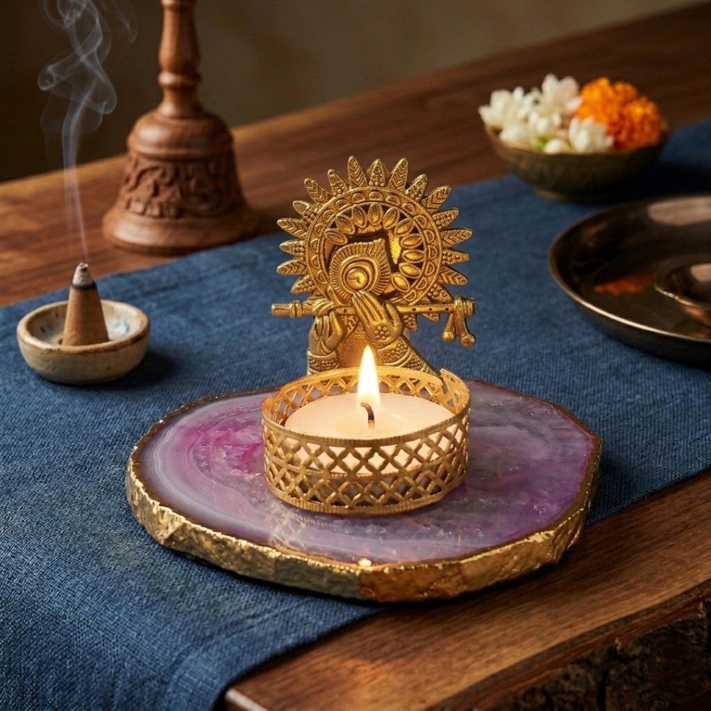 Agate Metal Krishna Bansi Tealight