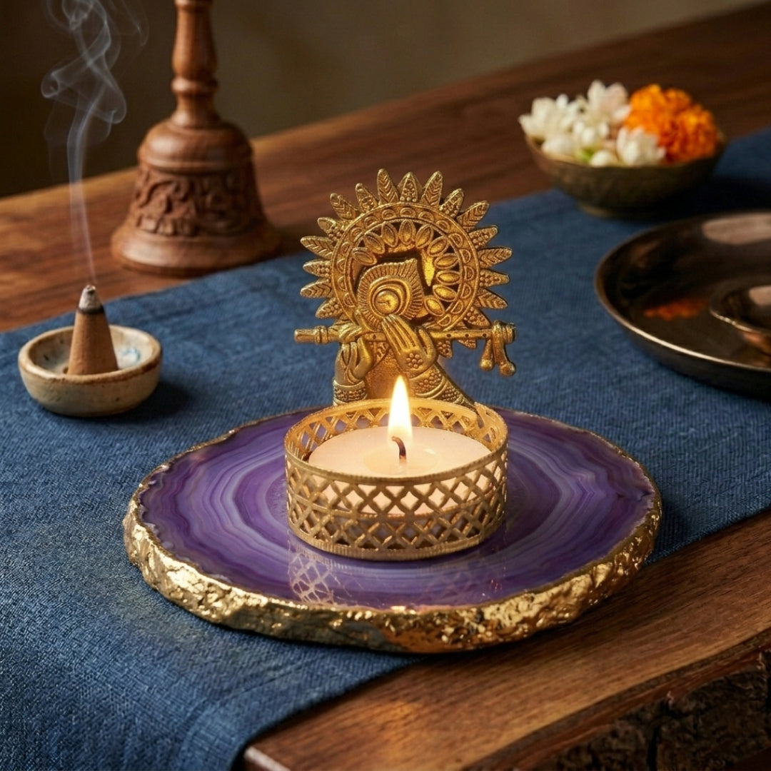 Agate Metal Krishna Bansi Tealight