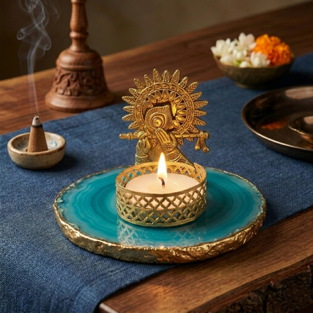 Agate Metal Krishna Bansi Tealight