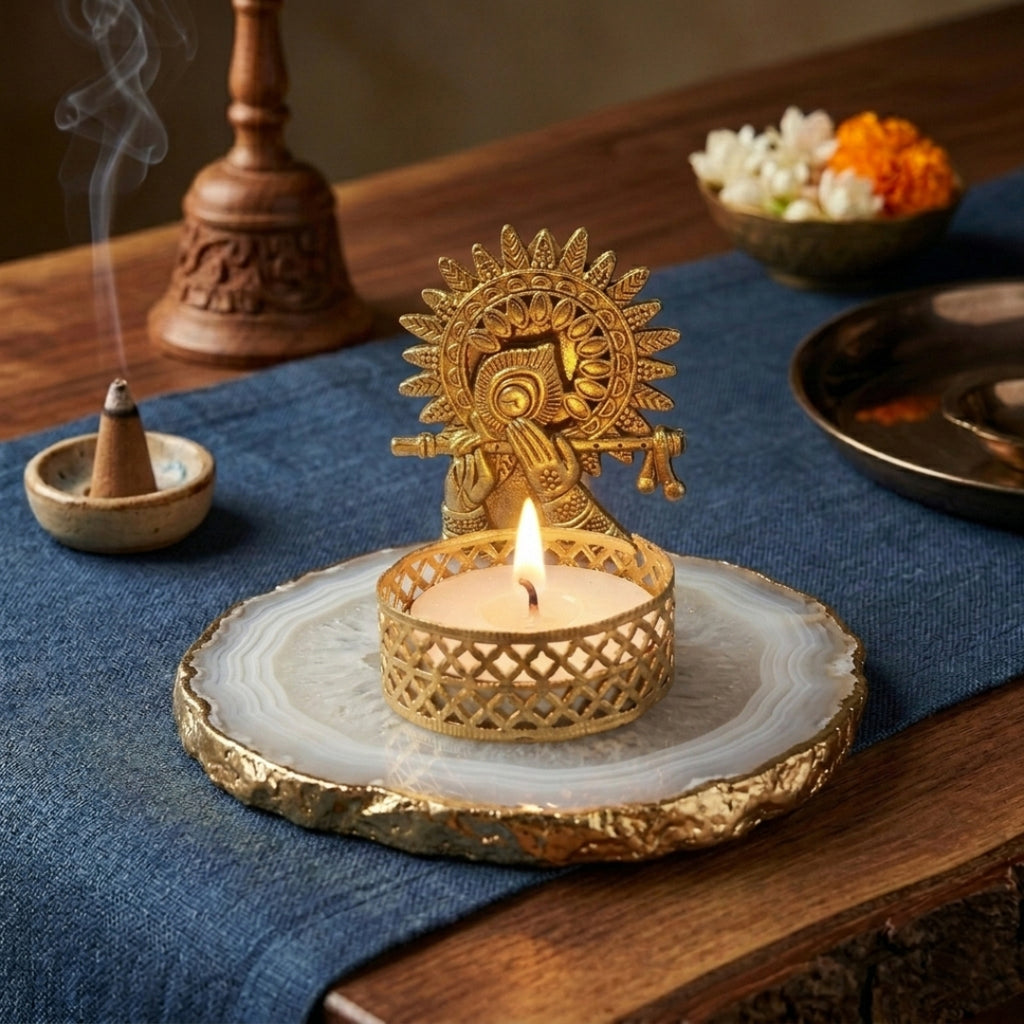 Agate Metal Krishna Bansi Tealight