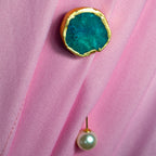 Green Solar Agate Gold Plated Brooch