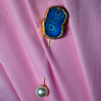Blue Solar Agate Gold Plated Brooch