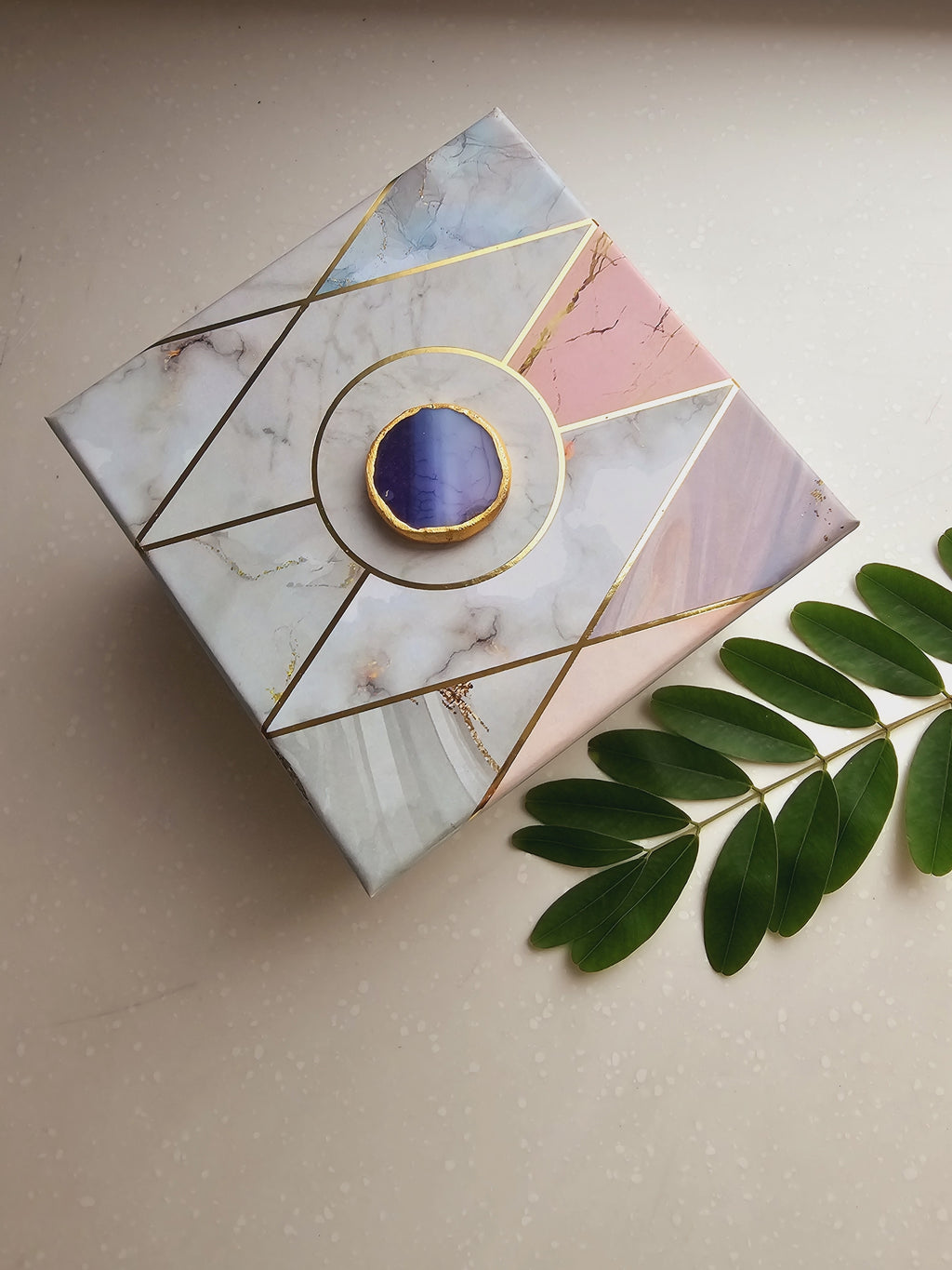 OM Agate with Marble Base Back Side Tealight-Purple