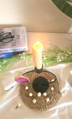 Candle Stand Metal Round with Pink Agate