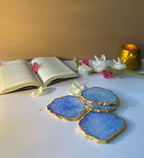 Crystal Agate Coaster Gold Plated Set of 4- Blue