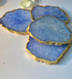 Crystal Agate Coaster Gold Plated Set of 4- Blue