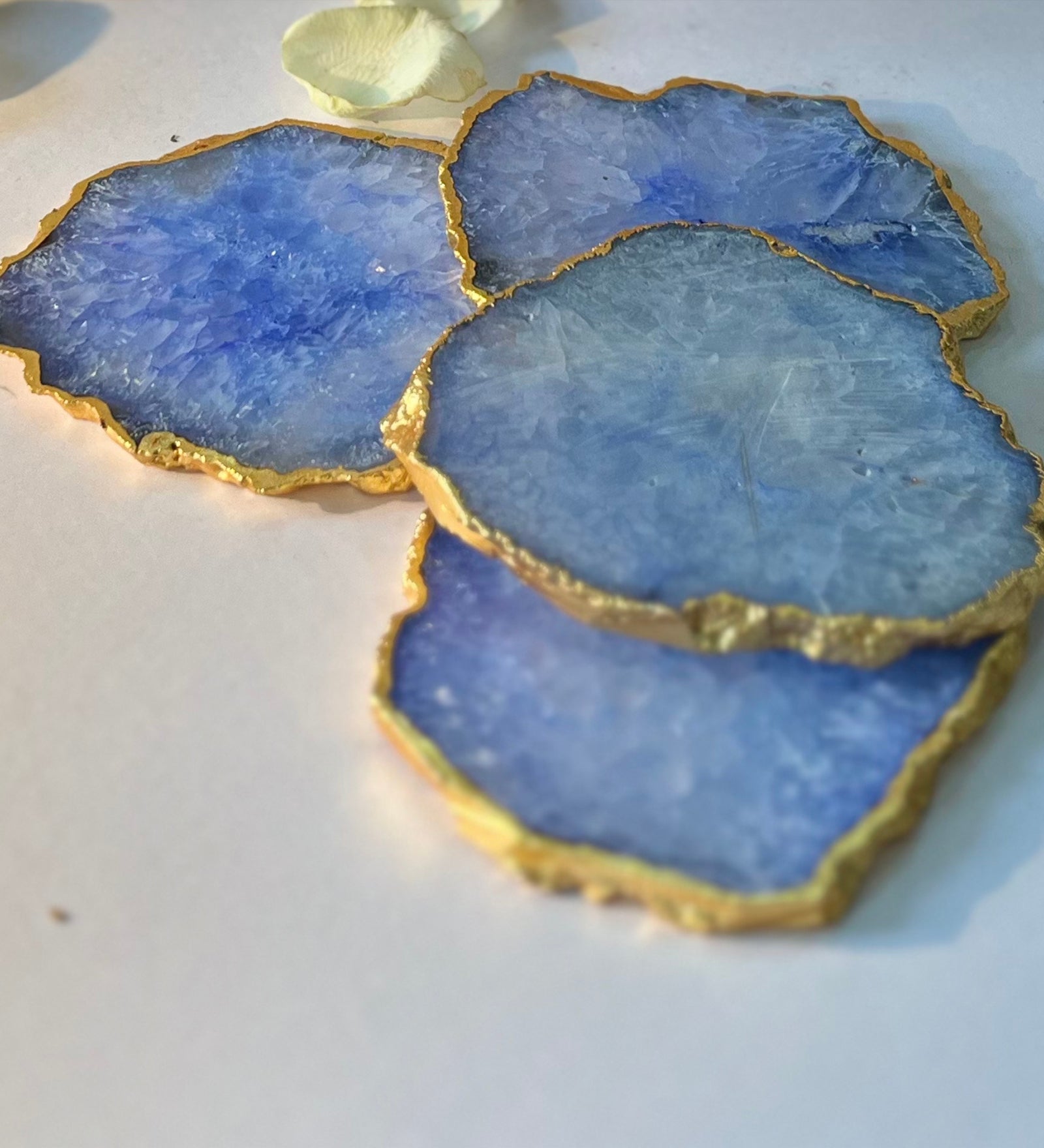 Crystal Agate Coaster Gold Plated Set of 4- Blue