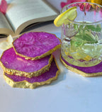 Crystal Agate Coaster Gold Plated Set of 4- Pink