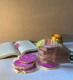 Crystal Agate Coaster Gold Plated Set of 4- Pink