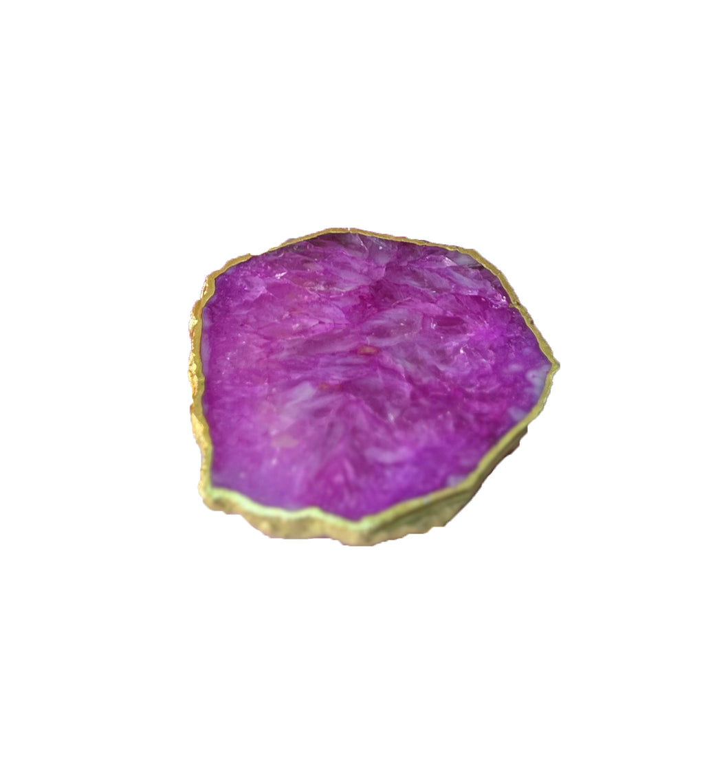 Crystal Agate Coaster Gold Plated Set of 4- Pink