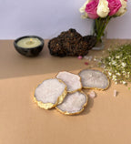 Crystal Agate Coaster Gold Plated Set of 4- White