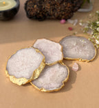 Crystal Agate Coaster Gold Plated Set of 4- White