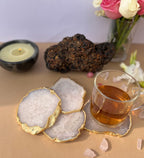 Crystal Agate Coaster Gold Plated Set of 4- White