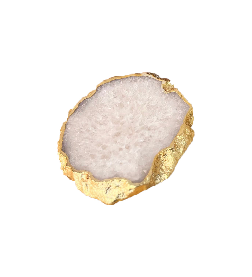 Crystal Agate Coaster Gold Plated Set of 4- White