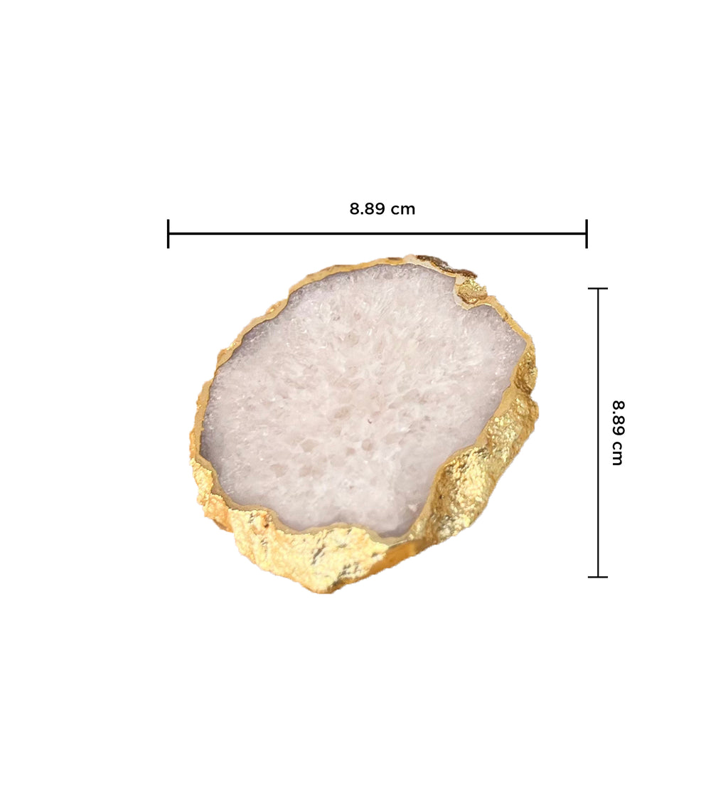 Crystal Agate Coaster Gold Plated Set of 4- White