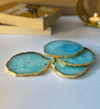 Crystal Agate Coaster Gold Plated Set of 4- Turquoise