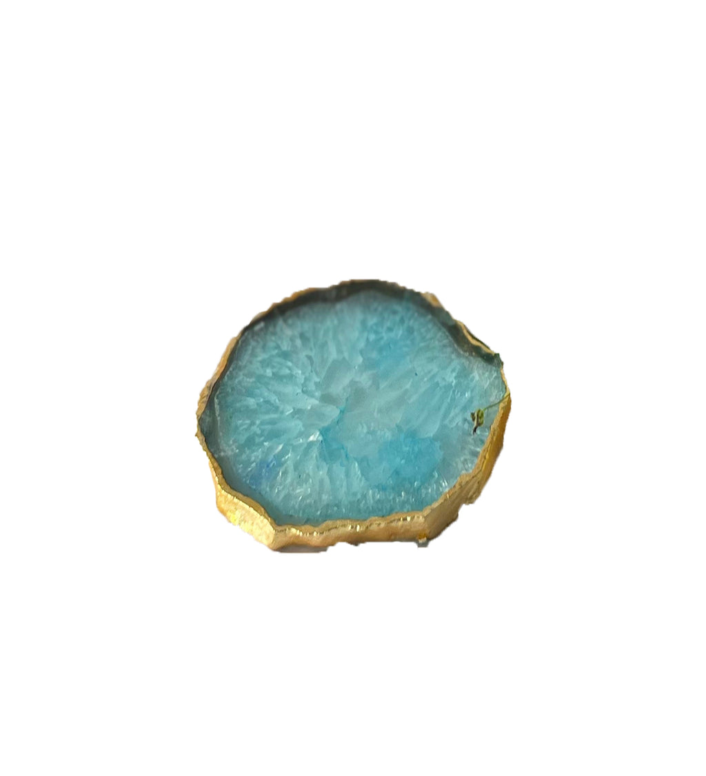 Crystal Agate Coaster Gold Plated Set of 4- Turquoise