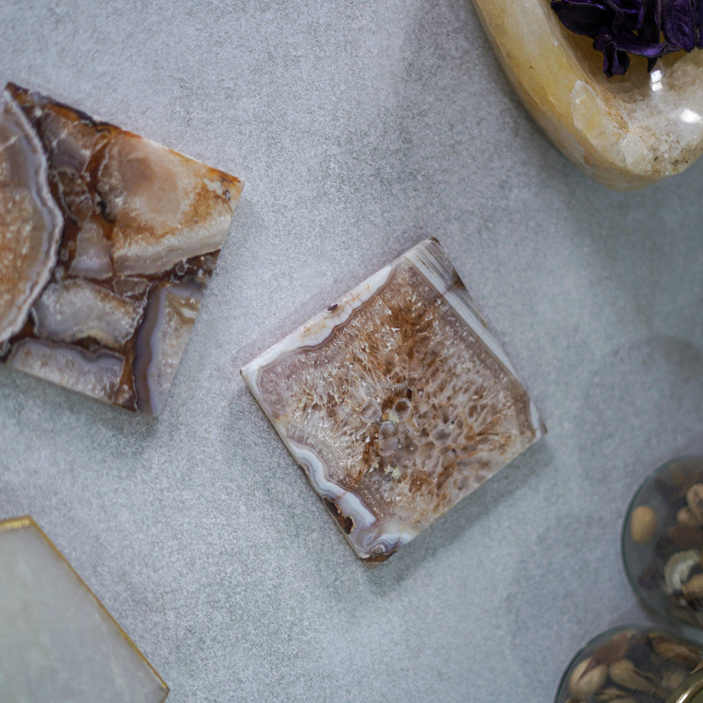Crystal Agate Stone Coaster Set of 2 Square Table Coaster