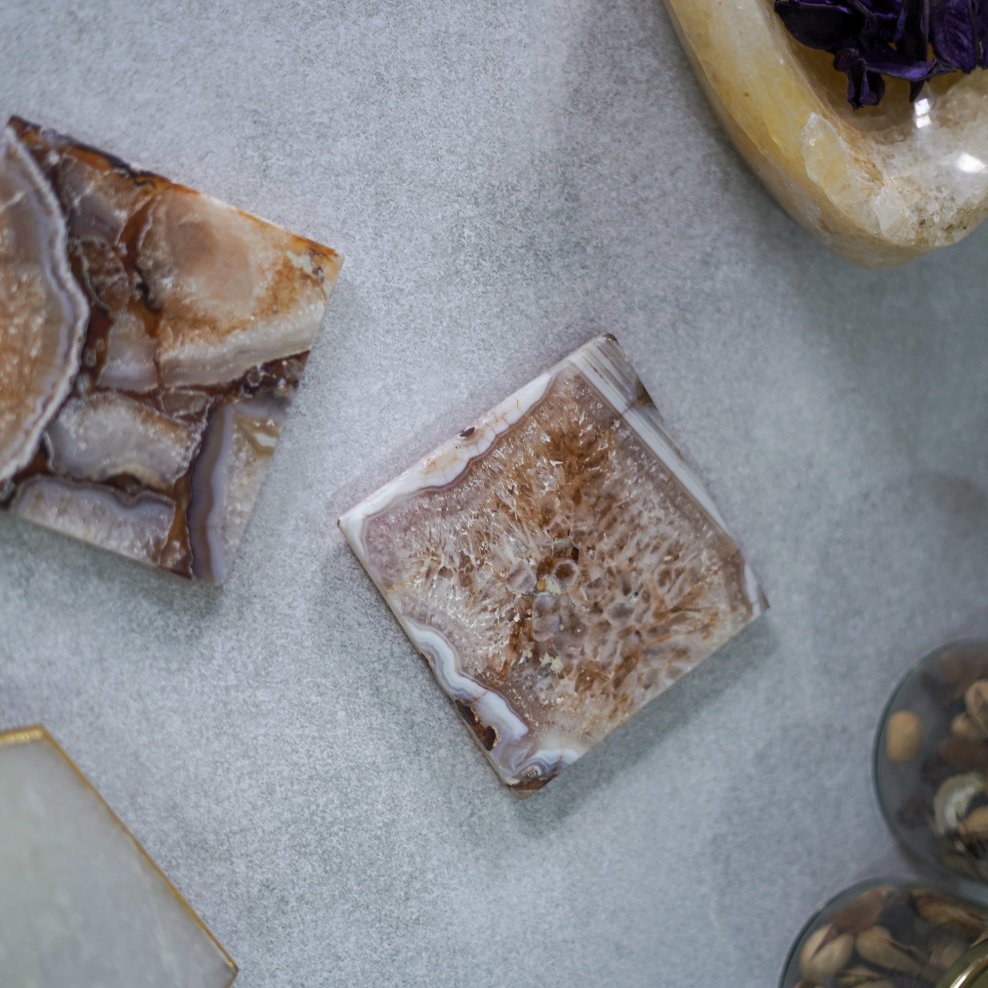 Crystal Agate Stone Coaster Set of 2 Square Table Coaster