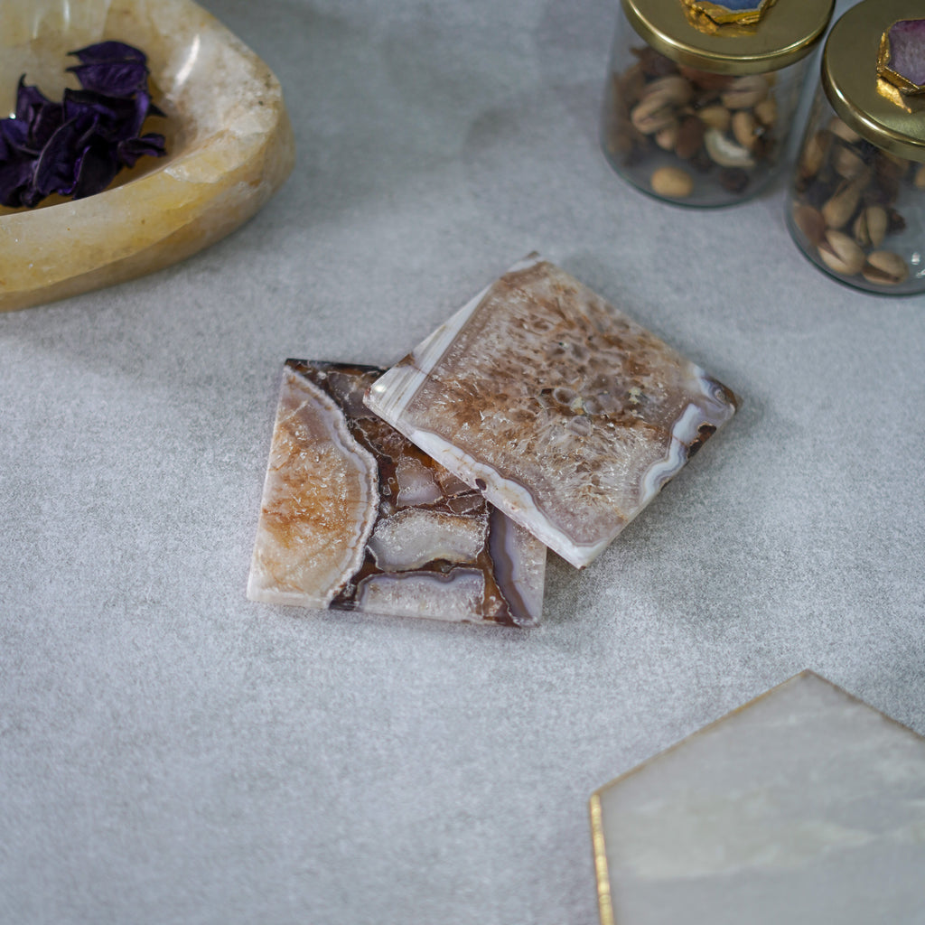 Crystal Agate Stone Coaster Set of 2 Square Table Coaster