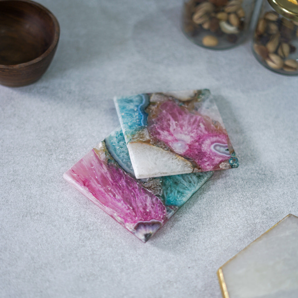 Crystal Agate Stone Coaster Set of 2 Square Table Coaster