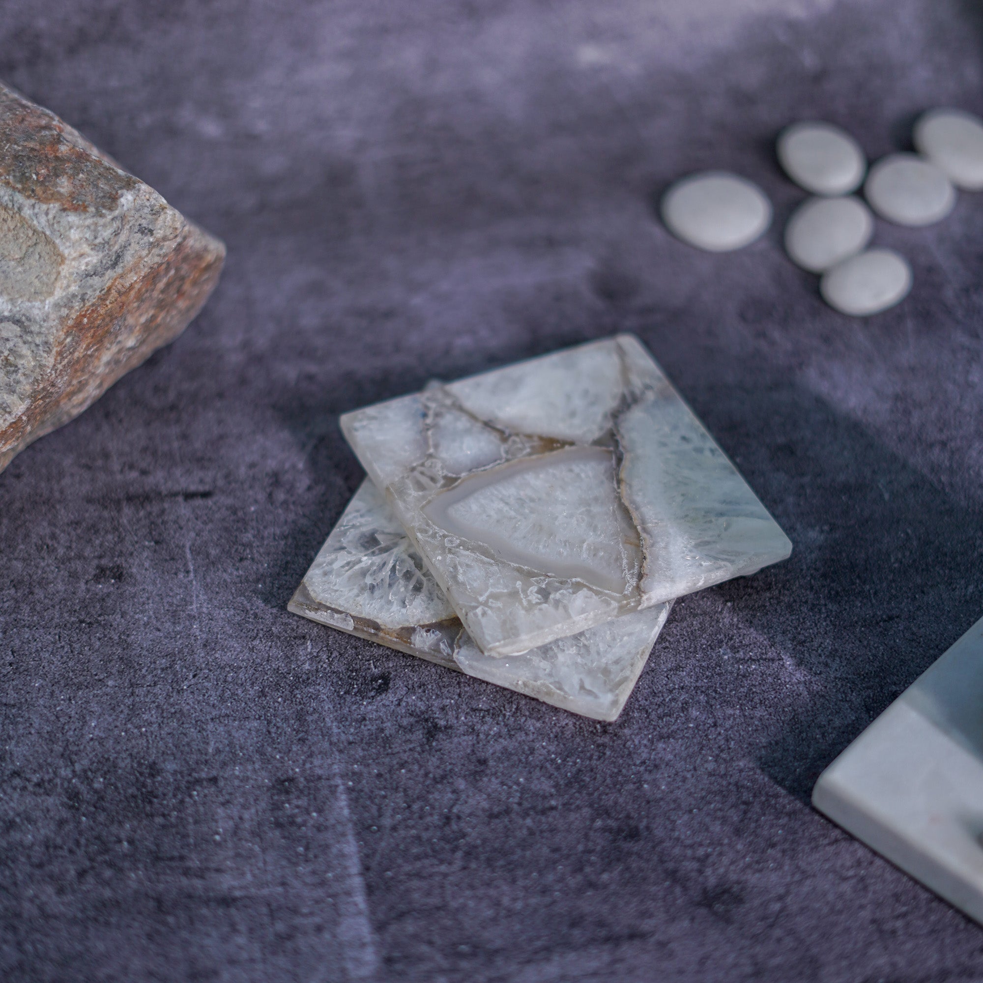 Crystal Agate Stone Coaster Set of 2 Square Table Coaster