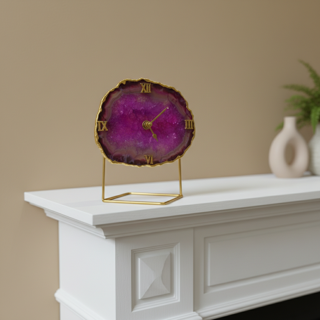 Agate Crystal Blue Desktop Clock with Metal  Stand