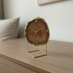 Agate Crystal Brown Desktop Clock with Metal Stand