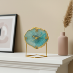 Agate Crystal Brown Desktop Clock with Metal Stand