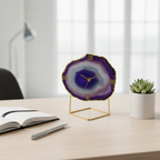 Agate Brazilian Purple Desktop Clock with Metal  Stand