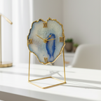 Agate Brazilian Pink Desktop Clock with Metal  Stand
