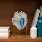 Agate Brazilian Blue Desktop Clock with Metal Stand