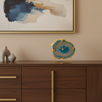 Agate Brazilian Turquoise Desktop Clock with Metal  Stand