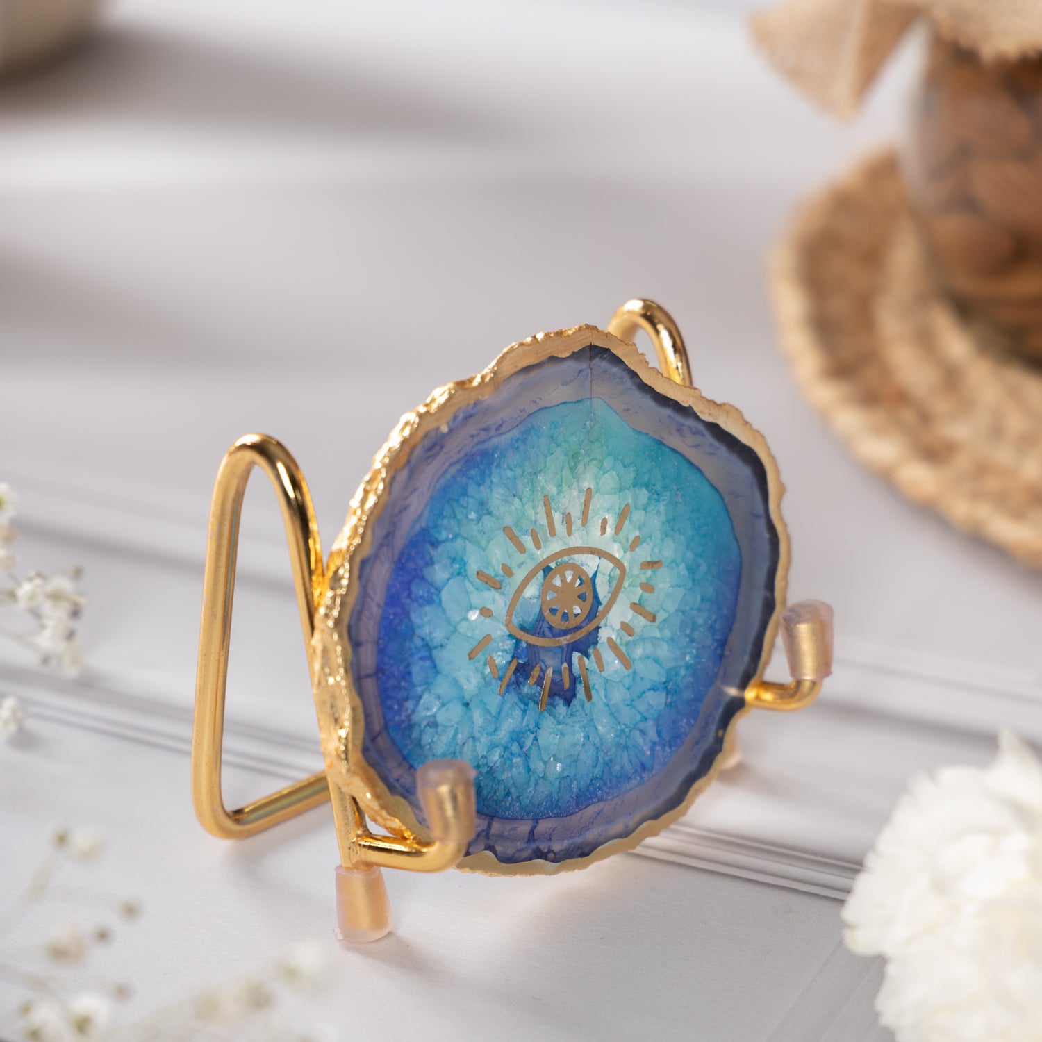 Evil Eye Blue Agate Metal Showpeice