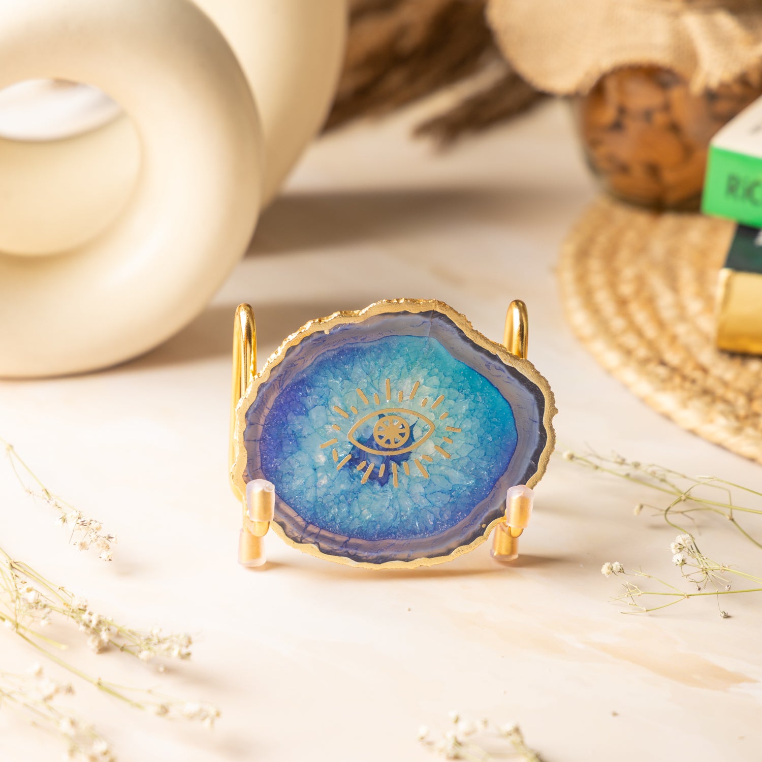 Evil Eye Blue Agate Metal Showpeice