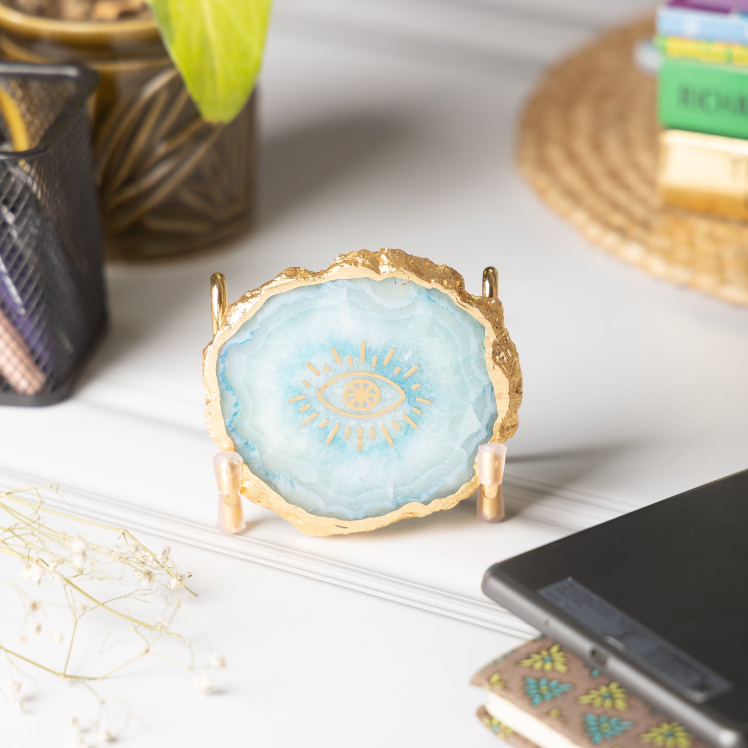 Evil Eye Turquoise Agate Metal Showpeice