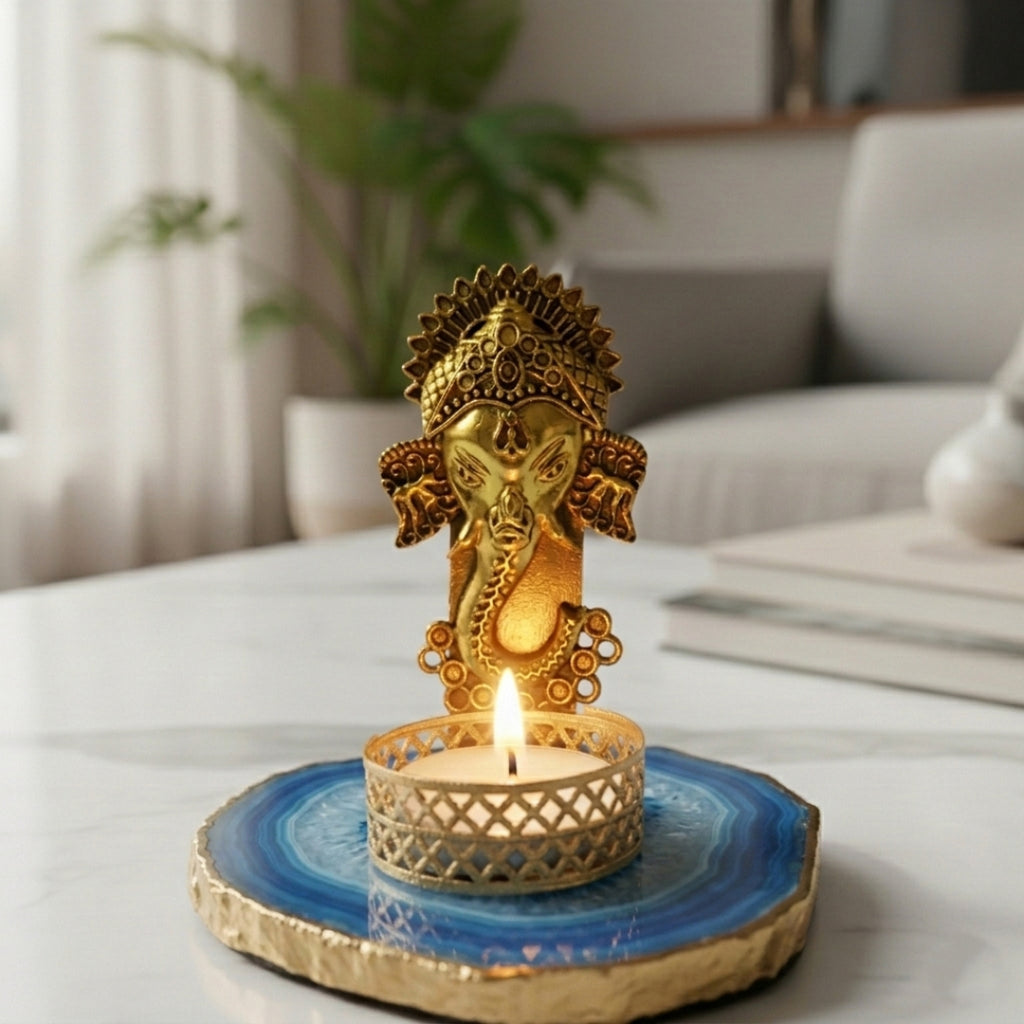 Agate Metal Ganesha Tealight